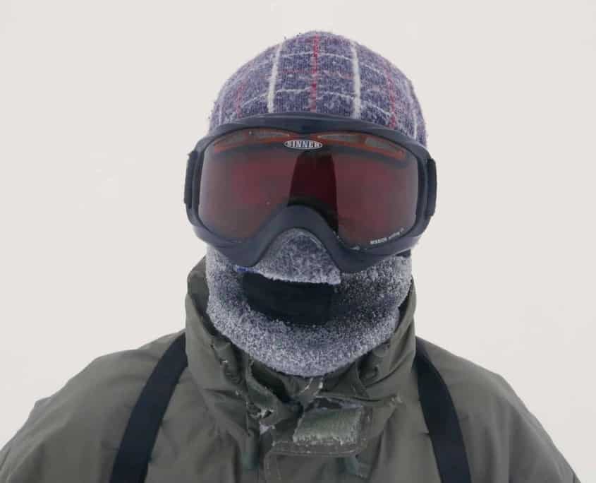 Ski goggles and balaclava on the Hardangervidda in Norway