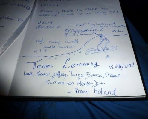 Aantekeningen in het gastenboek in de hut finse2018 hjg 157 Luuk's experience in Norway