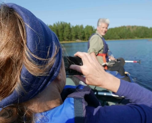 Photographing during the canoe trek in Blekinge