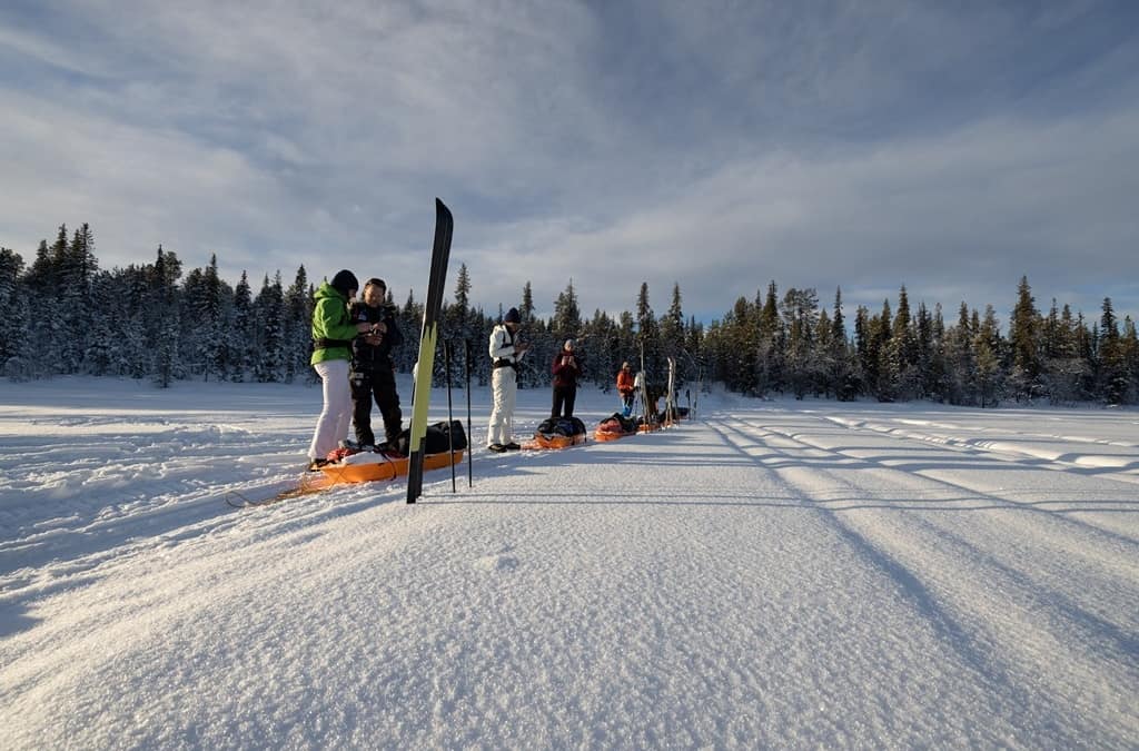 Break During a Winter Trek in Swedish Lapland, Kiruna