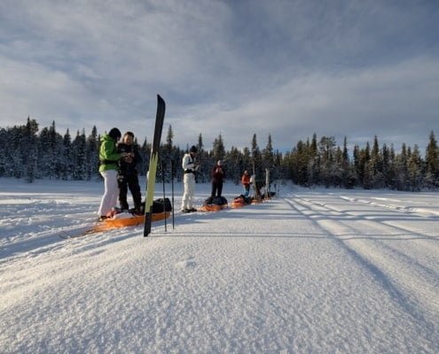 Break During a Winter Trek in Swedish Lapland, Kiruna