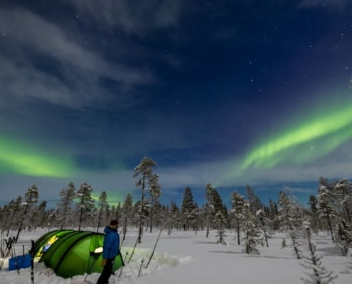 Camping in Northern Sweden under the Northern Lights